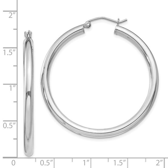 3mm, Sterling Silver, Classic Round Hoop Earrings - 40mm (1 1/2 Inch) - Picture 4 of 5